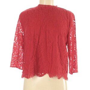 H&M Red Lace 3/4 Sleeve Scallop Hem - Blouse Lined Sz 8